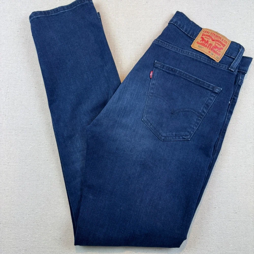 Levis 502 Regular Taper Jeans Mens 34x34 Dark Wash All Seasons Tech Blue Denim